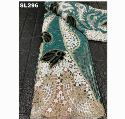 China Hot Sale Nigerian Ladies Wedding Fabrics African Aqua Beaded Tulle Lace For Party en venta