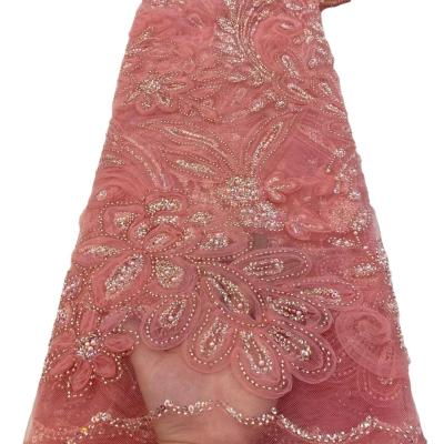 China New good quality wedding bridal dress pink beaded lace with sequins Austria Embroidery French lace women dress Ghana fabric for sale