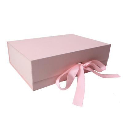 China Handmade Pink Magnetic Gift Boxes Wholesale With Ribbon Custom Logo For Packaging for sale