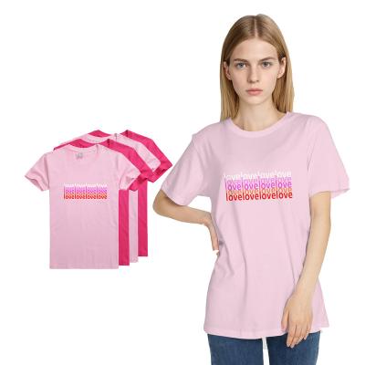 China Good Quality Soft Cotton Women's T-shirt Pink Color Breathable T-shirt Printing T-shirt Custom Logo for sale