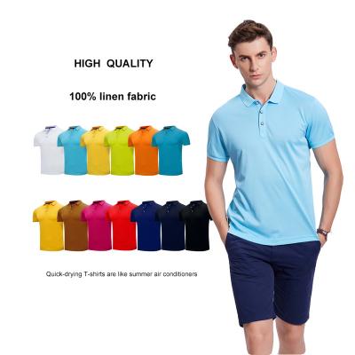 China Custom Made Embroidery Hemp Collar T-shirt Breathable Canvas Sporty Anti-wrinkle Labor 100% Linen Fabric T-shirt Men's Summer T-shirt for sale