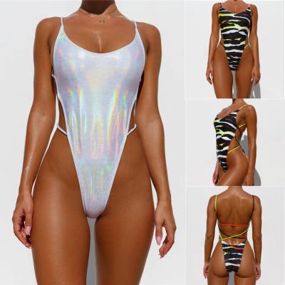 China 2021 New Style Women's Sexy Bright Leather Strappy Animal Bikini Pattern Swimwear Breathable One-Piece Swimwear Cover Up Swimwear for sale