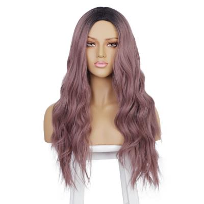 China Inches To Cover (60cm) Nice Purple Wholesale Price Long Curly Wavy Body Wave 24 Long Wave Curly Female Synthetic Hair Wigs for sale