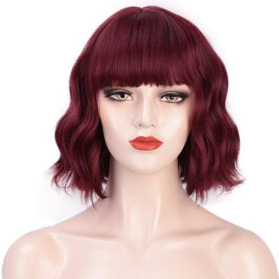 China Wholesale Cheap Curly Red Bob For Black Women Synthetic Hair Water Wave Wigs New Design Curly Seller for sale