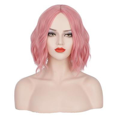 China Short Curly Wavy Synthetic Bob Wigs Short Shocking Pink Bob Wigs For Black Women Heat Resistant Fiber Synthetic Wavy Curly Short for sale