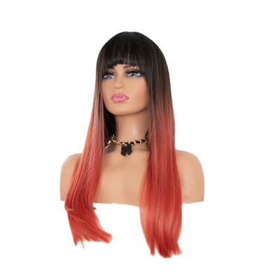 China Grapefruit Ombre Fashion Wig Long Straight Wig High Quality Orange Red Long Straight Synthetic Hair Wigs With Bangs for sale