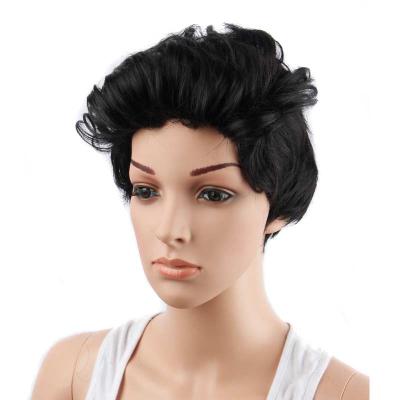 China Cute Short Finger Wave Pixie Cut Black Fiber Wigs Short Curly Heat Resistant Synthetic Hair Wigs For Cosplay for sale