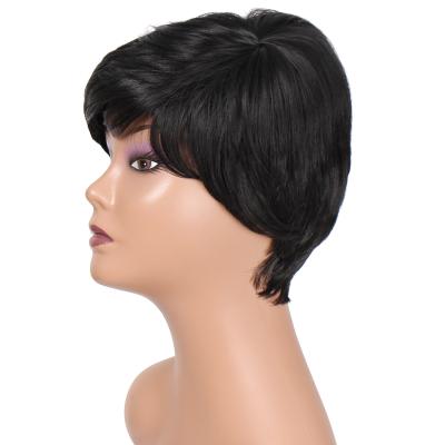 China Cute Short Finger Wave Short Pixie Cut Natural Black Wigs High Temperature Fiber Wigs Short Hair High Temperature Fiber Wigs For Cosplay for sale