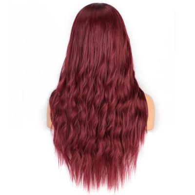 China Hot Selling Cheap 26 Inch Synthetic Red Wine Red Long Body Wave Curly Wavy Long Body Fiber Wigs Long Hair Curly Wavy High Temperature Wave for sale