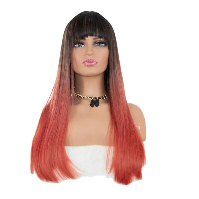 China Wonderful Wigs Ombre Orange Grapefruit Long Straight Wig Red Long None Lace Synthetic Wigs For Girls Straight Curly Wigs None Lace for sale