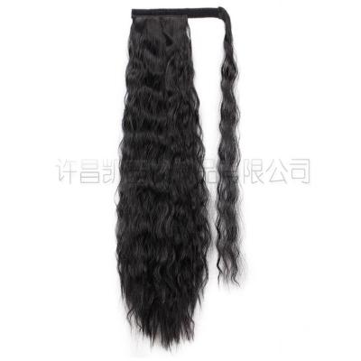 China Long Wavy Curly Clip in Blonde Synthetic Magic Paste Pony Tail Wrap Around Ponytail Wig Extensions for Black Women for sale