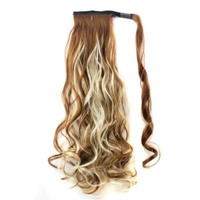 China Hot Selling Long Wavy Female Wavy Synthetic Wrap Around Wigs High Temperature Fiber Black Ponytail Women Wigs for sale