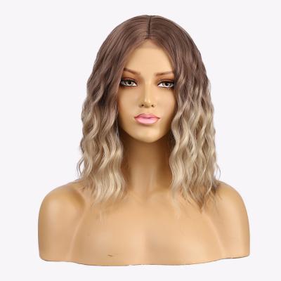 China High Quality Cheap Short Short Water Wave For Women Wholesale Heat Resistant Synthetic Lace Front Wig Gold Color Women for sale