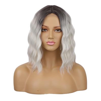 China High Quality Cheap Short Short Water Wave For Women Wholesale Heat Resistant Synthetic Lace Front Wig Silver Color Women for sale