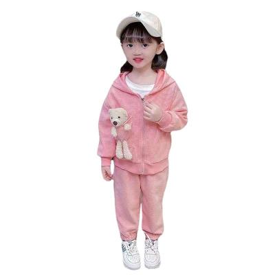 China Solid Color Polyester / Cotton Wholesale Baby Clothes Sets Toddler Two Piece Sweatsuit Joggers Pants Set Girls Crop Top Hoodie for sale