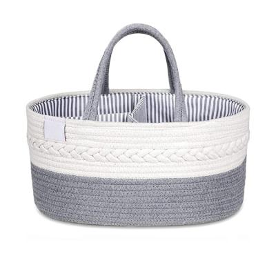 China Portable 100% Cotton Rope Stylish Canvas Nursery Bin Storage Trash PACKING BAG Rope Diaper Caddy for sale