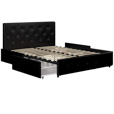 China Leather Storage China Black Double Stool Bed With Boxed Storage for sale