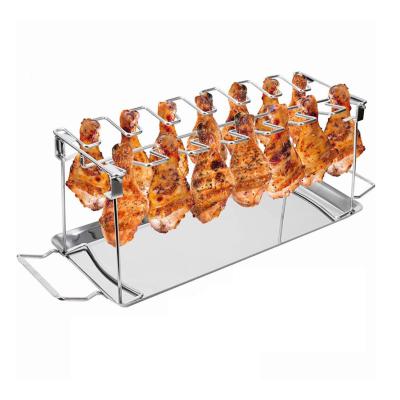 China Easily Cleaned Stainless Steel BBQ Set Charcoal Gas 14 Slot Chicken Leg BBQ Grill Rack for sale