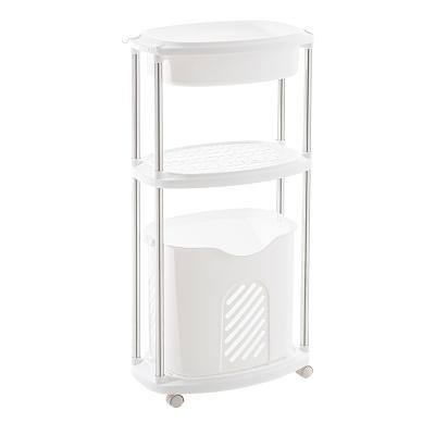 China Amazon Laundry Hamper Storage Hamper Wheeled Hot Dirty Cart 3 Layer Plastic Laundry Hamper With Wheels for sale