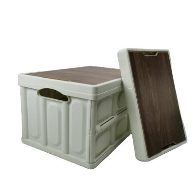 China Amazon Folding Hot Viable Storage Boxes and Korean Popular Folding Trash Bins Wooden Lid Plastic Camping Box for sale