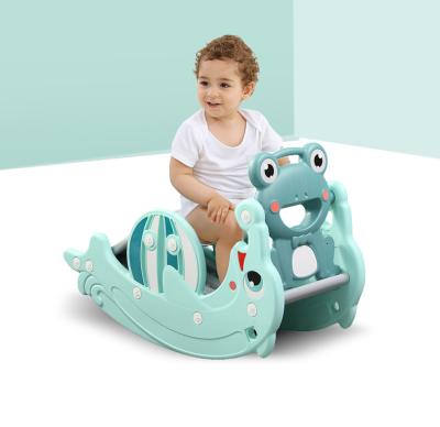 China Ride On Toy Updated Indoor Double Children's Colorful Plastic Toys 2 In 1 Rocking Horse Slide for sale