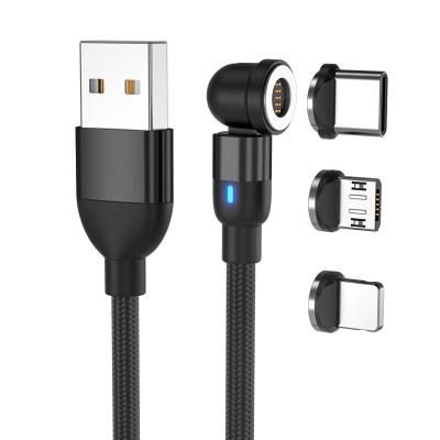 China Wholesale MP3/MP4 Player 3 in 1 Type 540 Degree Magnetic Fast Charging Cable 3A USB Rotate Data c Android Magnetic Charging Cable for sale