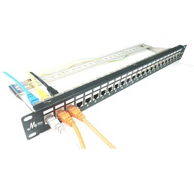 China TELECOM manufacture 19 inch stp full ftp shield loaded 24 keystone jack rj45 patch panel left cat 6a cat6a modular inline coupler for sale