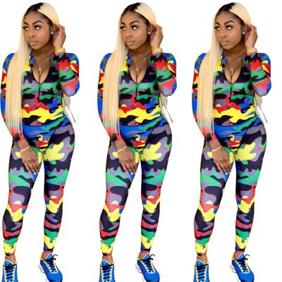 China Fashion 2020 Autumn Ladies Long Sleeve Sexy Camouflage Bodycon One Piece Jumpsuit for sale