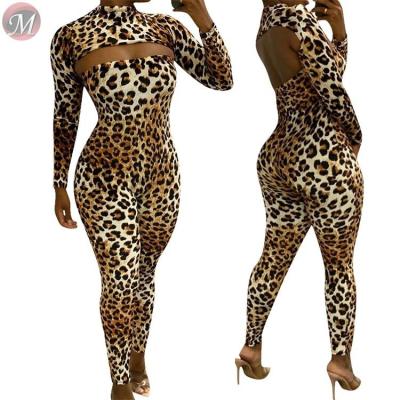 China 9112921 Leopard Anti-Static Micro Crop Fashions Upper Strapless Bodycon Jumpsuit Fall Clothes Sexy Women Two-Piece Set Clothing for sale