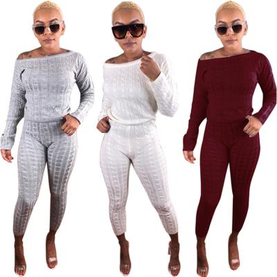 China *GC-Q5468 2020 New Arrivals Breathable Knitted 2 Piece Set Women Long Sleeve Crop Tops And Long Pants Winter Sweater Two Piece Set Outfits for sale