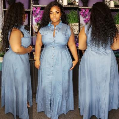 China Plus Size S6003 Washed Plus Size Denim Maxi Long Dress For Woman for sale