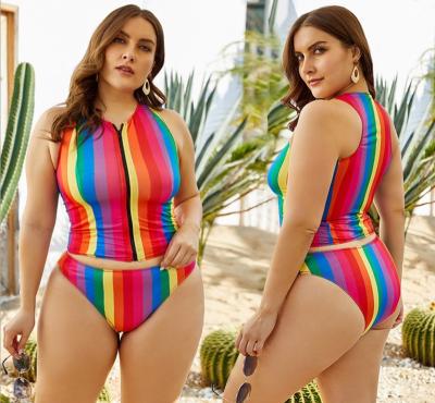 China Wholesale-Woman-Swimwear 2020 Custom Colorful Stripe Women's Breathable Two-Piece Swimwear Long Sleeve for sale