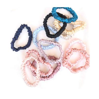 China Free Shipping 1 Cm Fashion Small Satin Silk Hair Scrunchies 100% Pure Silk Hair Tie for sale