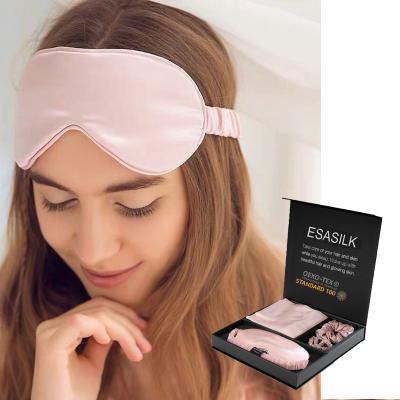 China Anti-wrinkle Oeko-tex100 22mm 100% mulberry silk eye masks and silk pillowcase set with gift box for sale