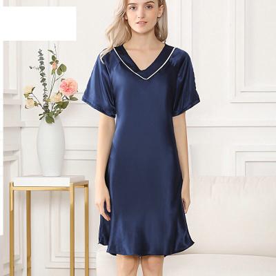 China 2021 new ladies nightgown long silk breathable natural V-neck satin nightgown for sale