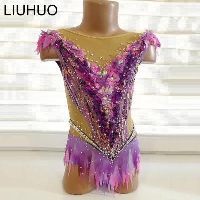 China Sets LIUHUO Rhythmic Gymnastics Suits Girls Competition Purple Sleeveless Dancer Tights for sale