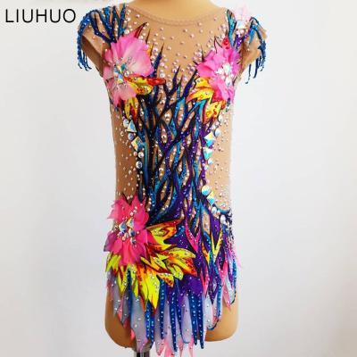 China Custom Made Dresses Rhythmic Gymnastics Costumes For Women Girls Rhinestones Gymnastic Dancer Tights for sale