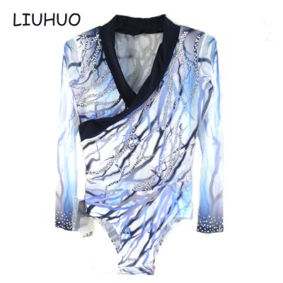 China Men's Latin Ballroom Dance Shirt Ballroom Dance Sets Blue Shirt Men Suit Top Male Ballroom Dancing Dancewear for sale