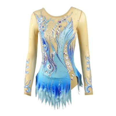 China Women Girls Rhythmic Gymnastics Dancer Tights Sets Blue Competition Costume Teens Ice Skating Dress Kids Dancewear Wholesale for sale