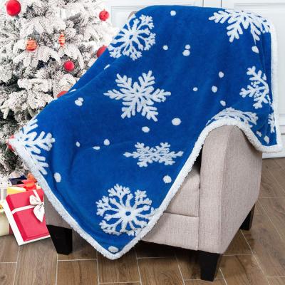 China Cozy Jacquard Plush Sherpa Christmas Fleece Throw And Sofa Blanket for sale