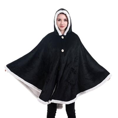 China Portable PORTABLE Hot Selling Plush Sherpa Snuggie TV Oversized Blanket Down Heavy Hoodie Blanket Cape for sale