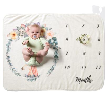 China Photography props for baby. in living room 100% polyester floral print custom baby monthly milestone blanket for pictures for sale