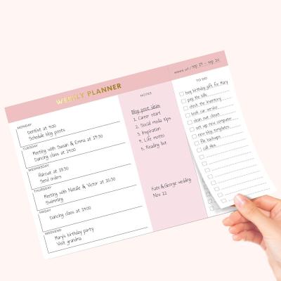 China Kawaii Self Adhesive Cute Pink Gold Stamping Weekly Planner Inserts Memo Pad with Tear Out To Do List Checklist Custom Note for sale