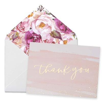 China Invitation Gift Gold Foil Watercolor Bulk Box Set with Floral Envelope and Stickers Elegant Logo Custom Thank You Cards Card for Small Business for sale