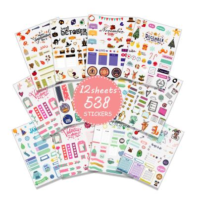 China New Design Diy Sticker Annual Custom Planner Sticker Sheet 12 Creative Monthly Value Pack Size Happy Holiday Stickers For Planners for sale