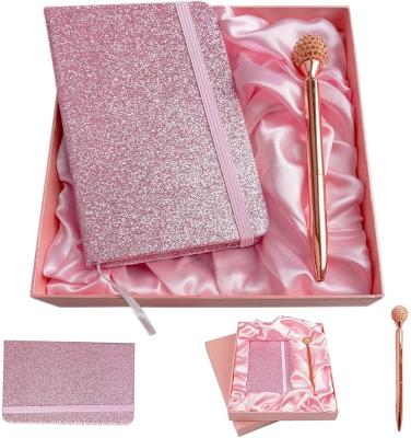 China 2022 New Design Printed Notebook Gift Set For Girls Glitter Diamond Pen Stationary Pink Notebook Journal Set Lined Paper for sale