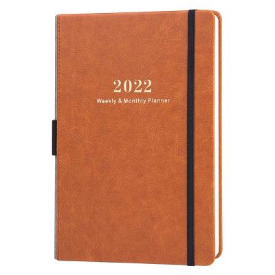 China January 2022-December 2022 Printed Weekly and Monthly Planner Agendas with Calendar Stickers with Pen Holder Inner Pocket Faux Leather Notebook for sale