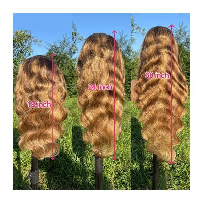 China Body Wave Pre Plucked 150% Density Ombre Honey Blonde Piano Color Human Hair Lace Front Highlight Wigs For Black Women for sale