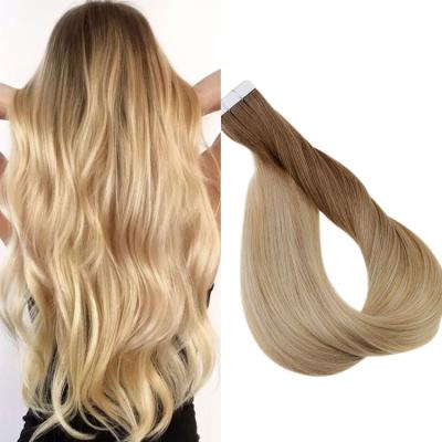 China 100% Virgin Hair Bundles In Stock Blonde 613 Virgin Cuticle Russian Brasilia Double Sided Seamless Tape In Hair Extensions With Adhesive Walker for sale