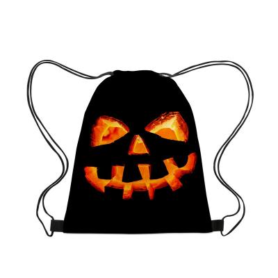 China Fashion Halloween Pumpkin Drawstring Bag Waterproof Polyester Drawstring Backpack for sale